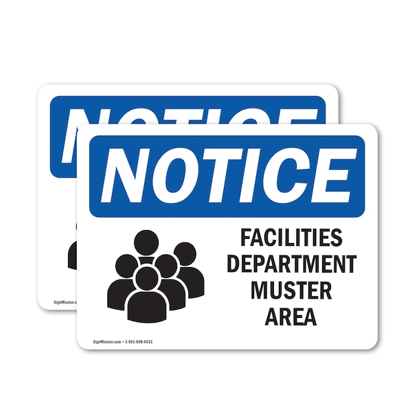 Signmission Facilities Department Muster Area Sign With Symbol, 5 in W x Rectangle, Vinyl Decal OS-2PACK-NS-D-35-L-12399 - main